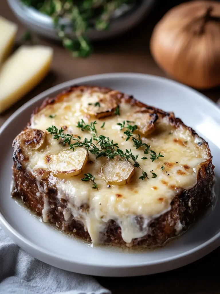 Crockpot Französischer Zwiebel-Fleischlaib mit Geschmolzenem Käse