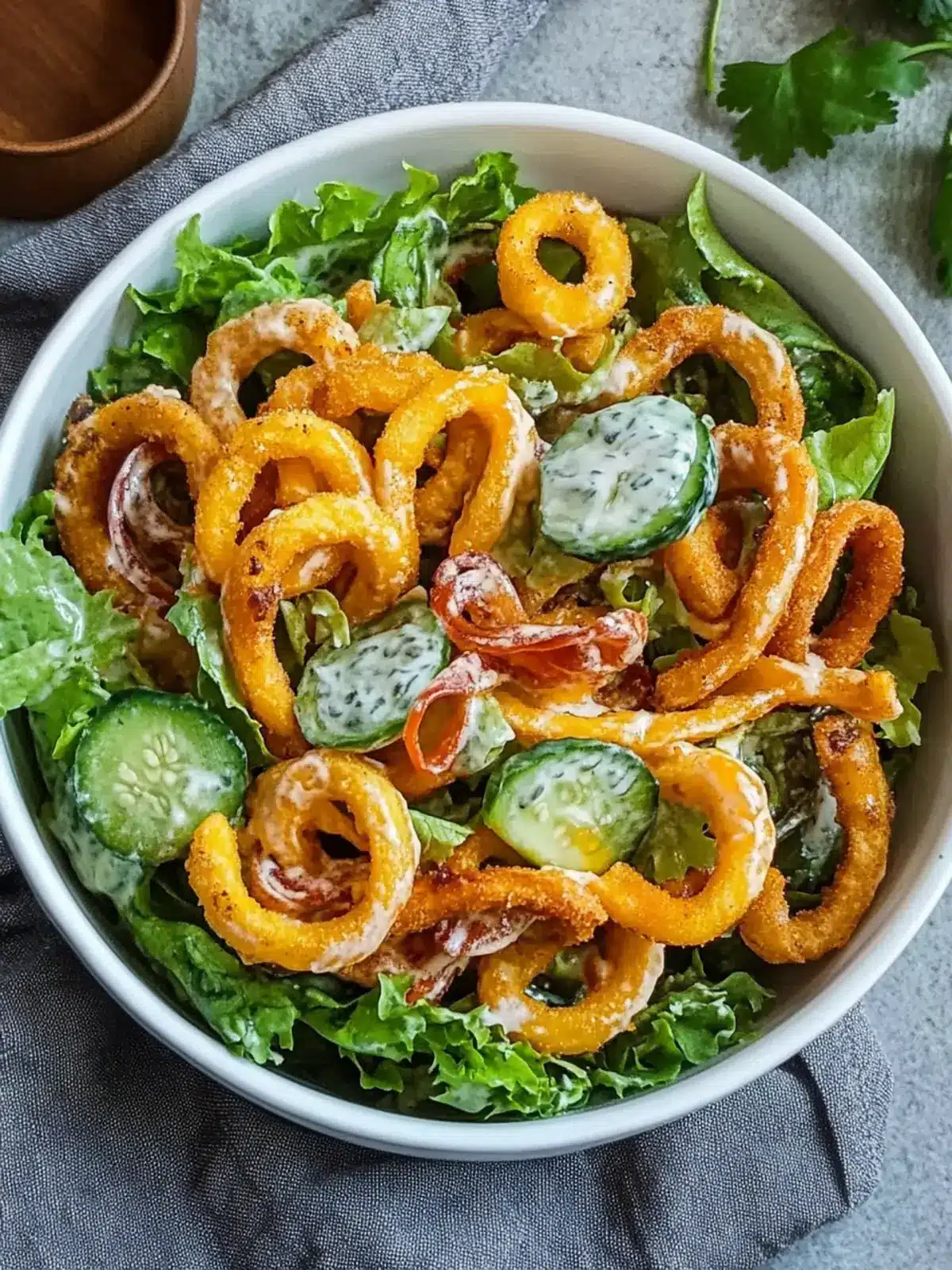 Leckere Curly Fries Salat mit cremigem Dressing für den Sommer 2 Curly Fries Salat cremigem Dressing