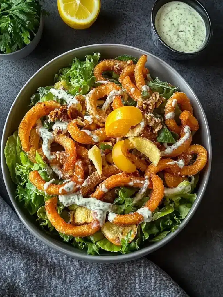 Curly Fries Salat cremigem Dressing