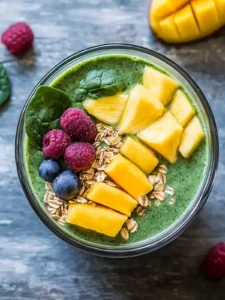 Erfrischende Detox-Schüssel mit Spinat, Mango und Ananas