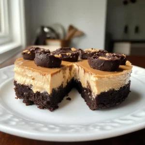 Dreischichtige Gesunde Brownie-Erdnussbutter-Käsekuchen (Ohne Backen)