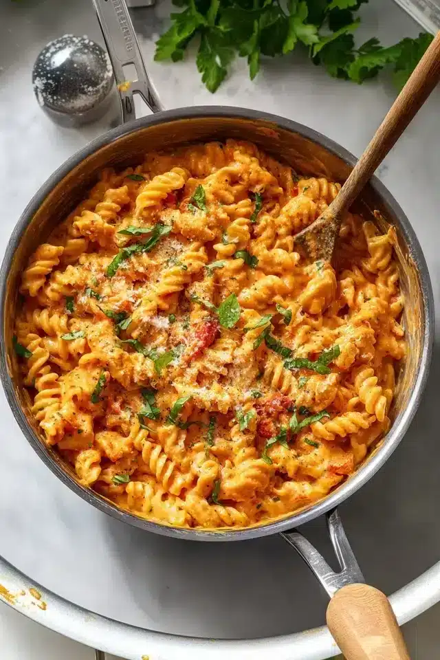 Ein Topf cremige Tomatennudeln 30 Minuten