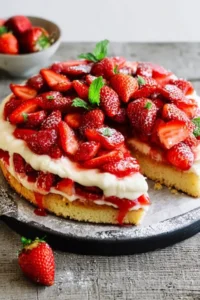 Einfacher Erdbeerkuchen mit Biskuit