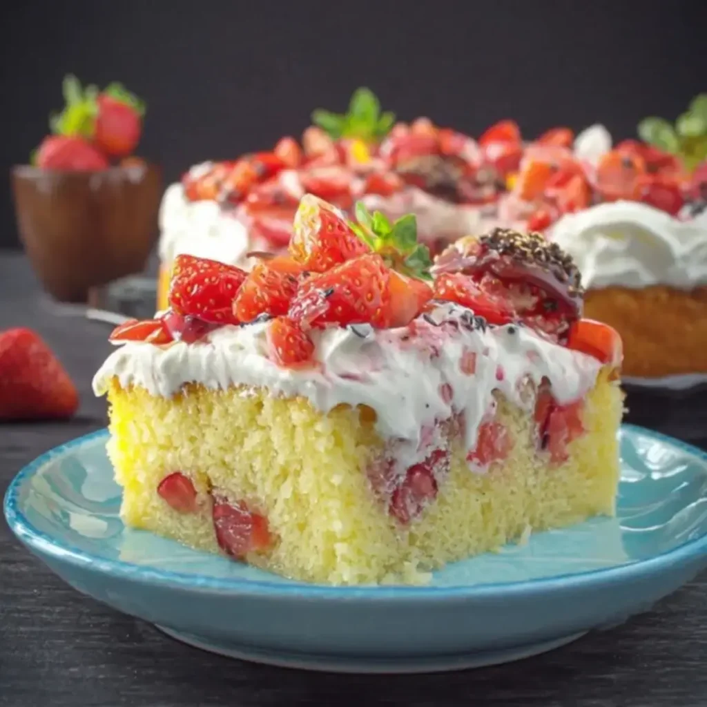 Fantakuchen vom Blech mit Schmand Erdbeeren
