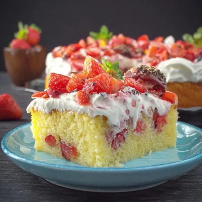 Fantakuchen vom Blech mit Schmand Erdbeeren