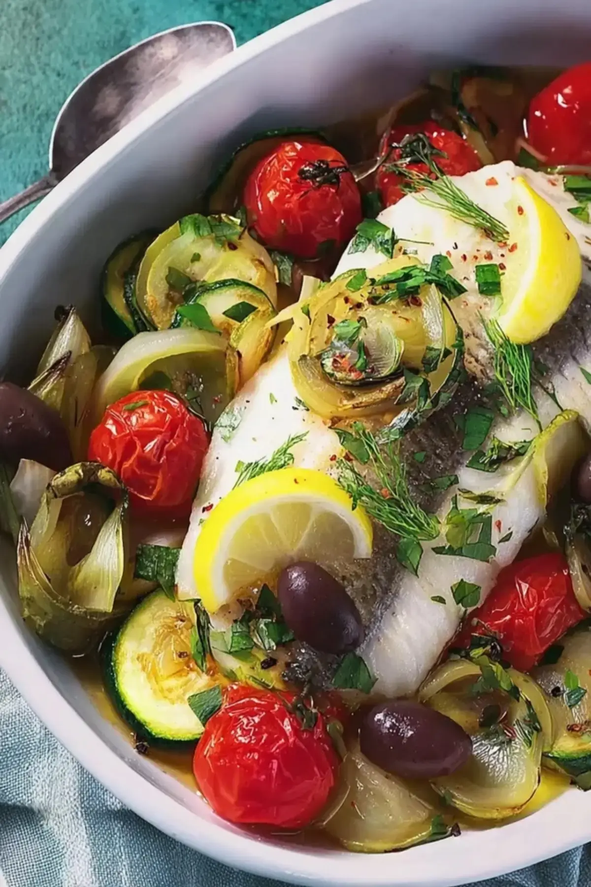 Fisch mit Gemüse aus dem Ofen