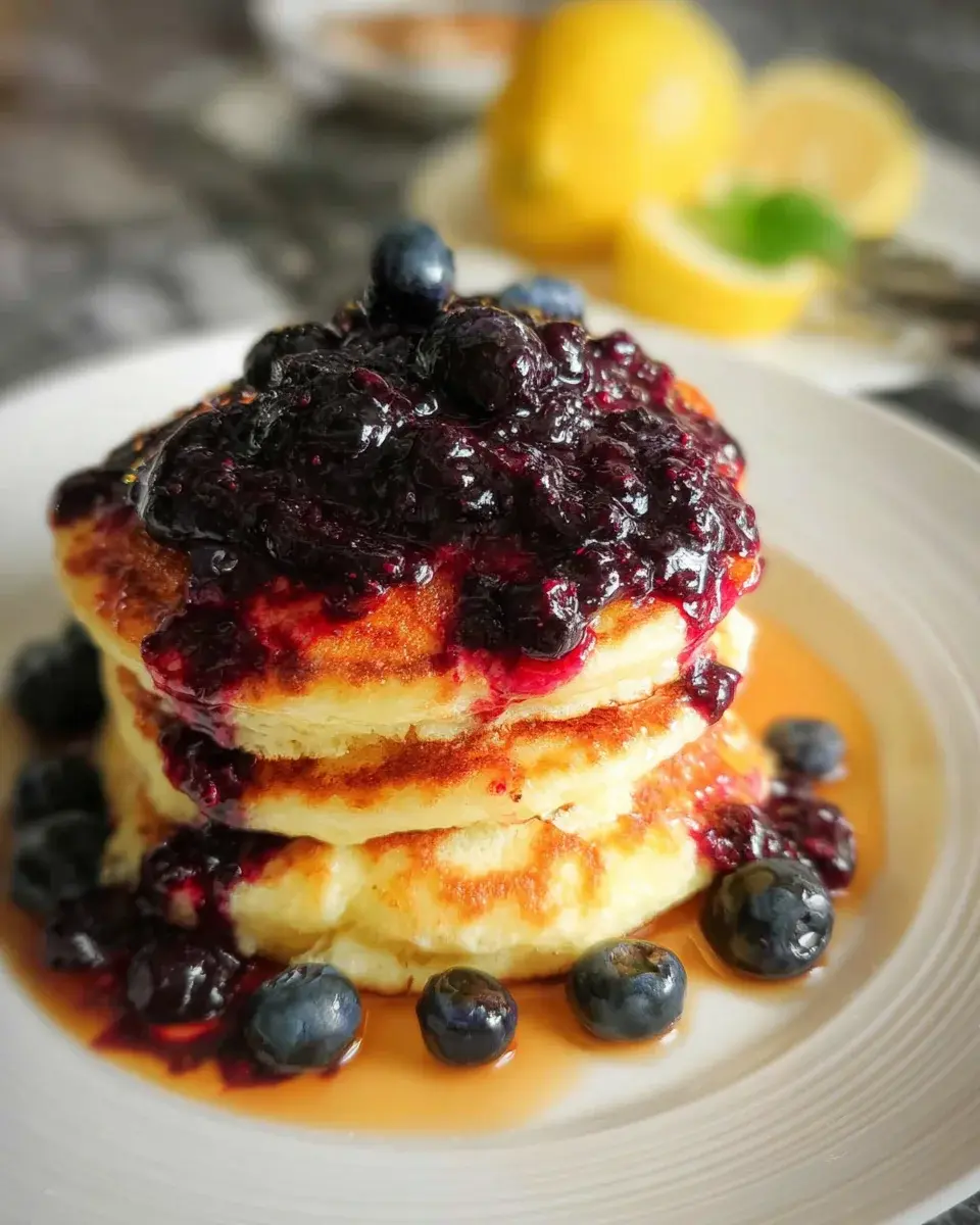 Fluffige Pancakes mit Blaubeer Sauce 4 Fluffige Pancakes mit Blaubeer Sauce