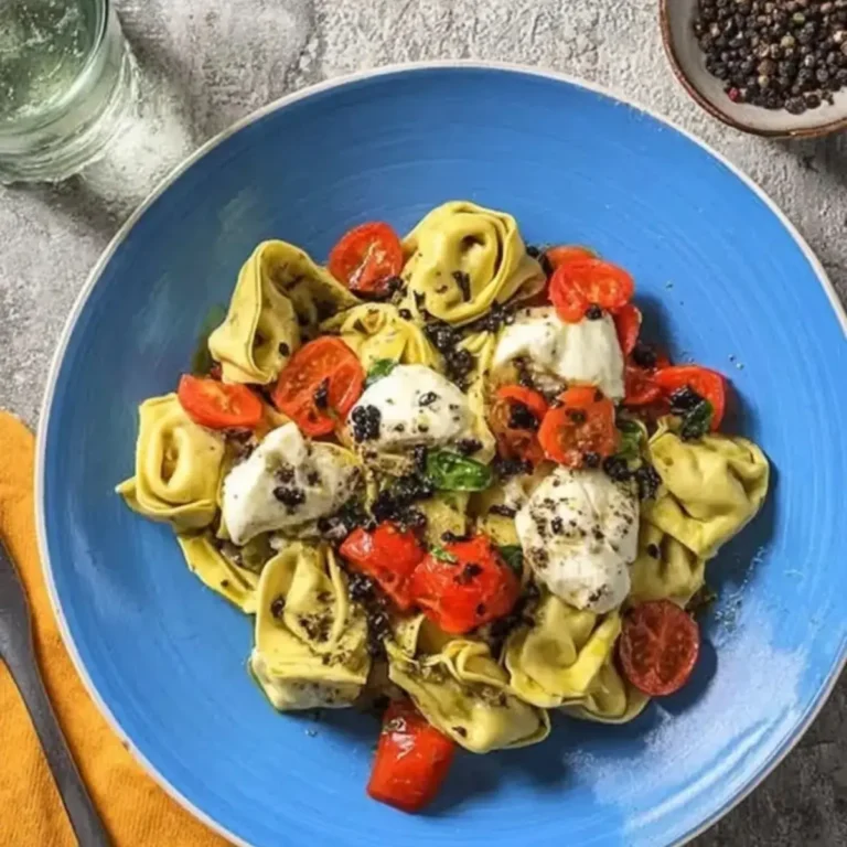 Frischer Tortellini Salat getoppt mit Mozzarella Rezept – Muma’s Kitchen