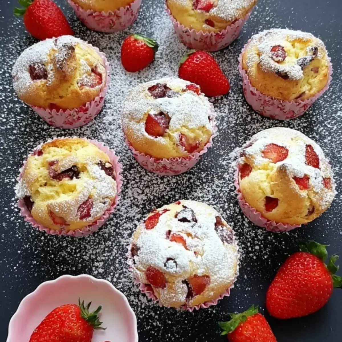Frischkyse Muffins mit Erdbeeren