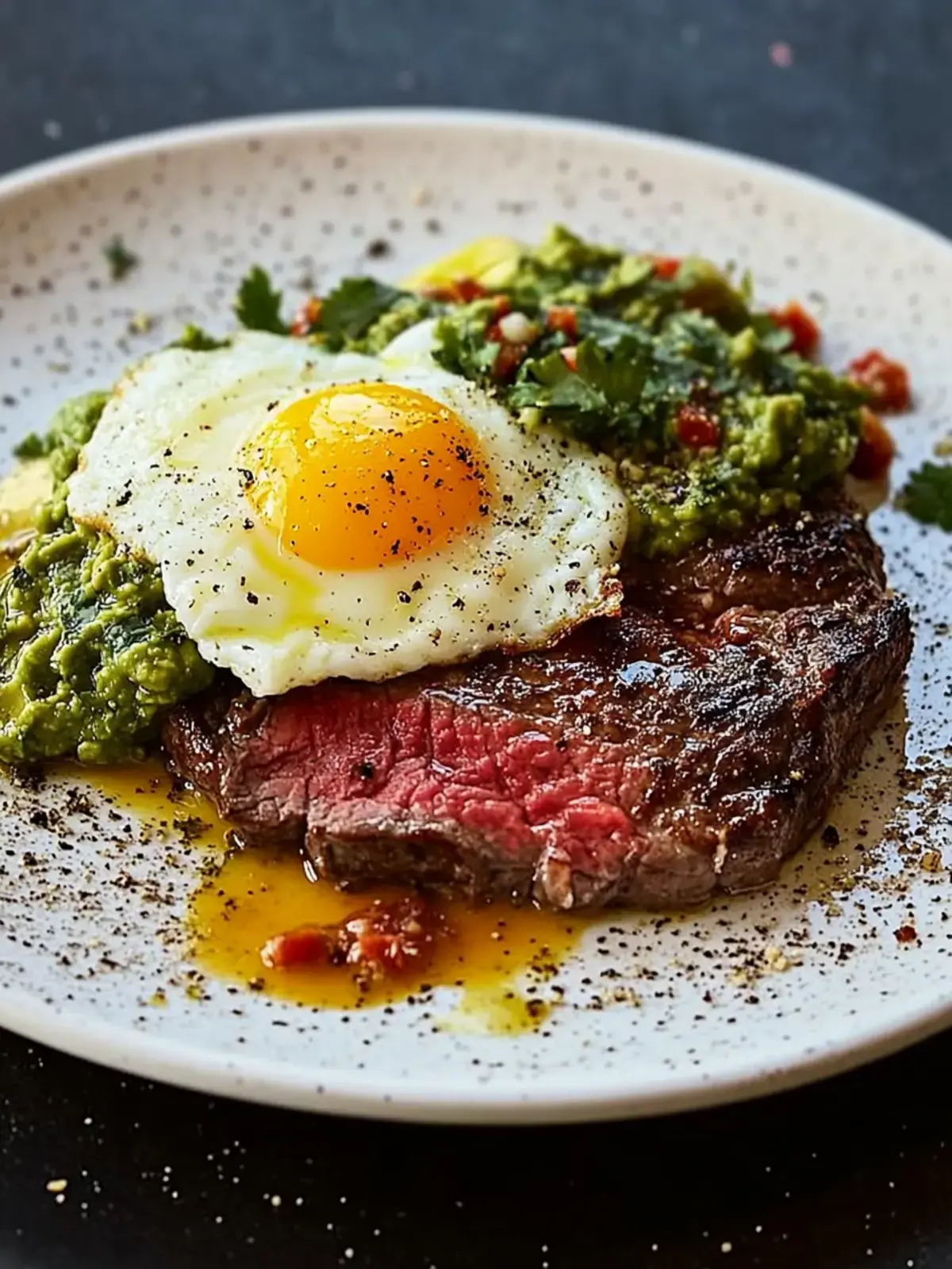 Frühstücks Flanksteak Eier Guacamole