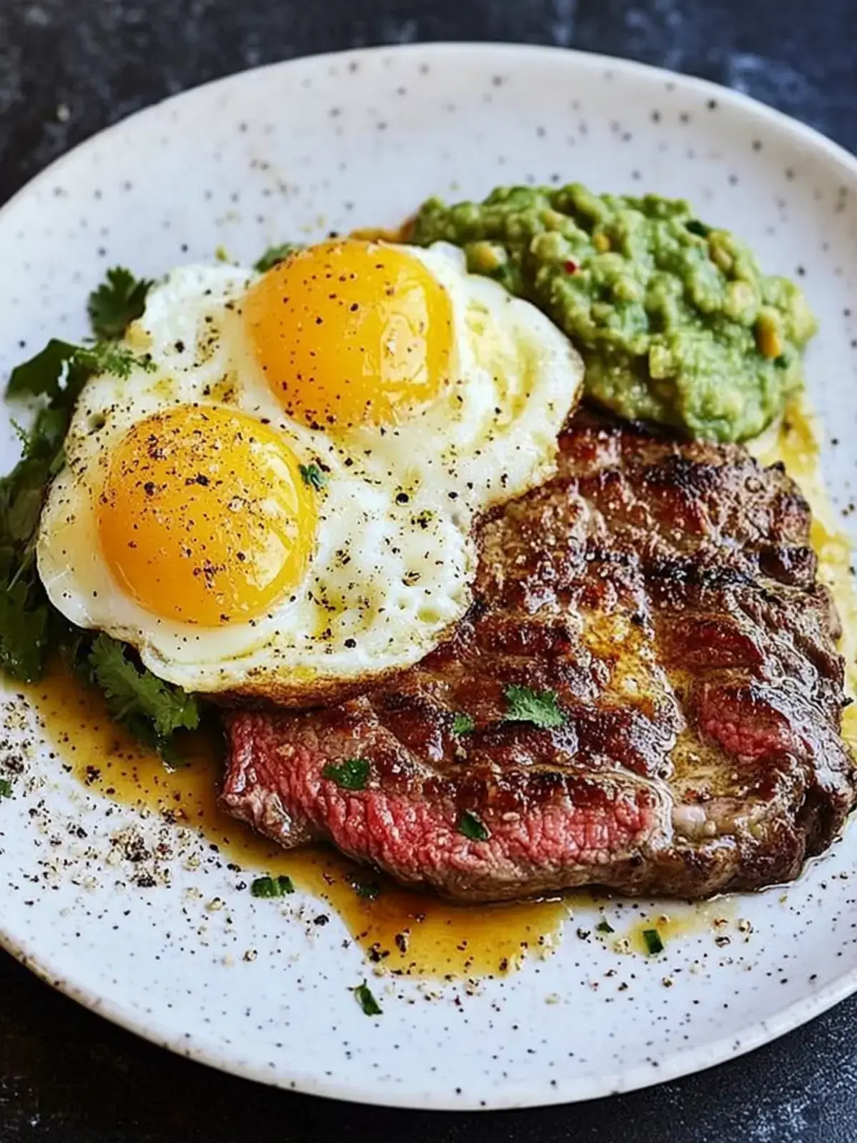 Frühstücks Flanksteak Eier Guacamole