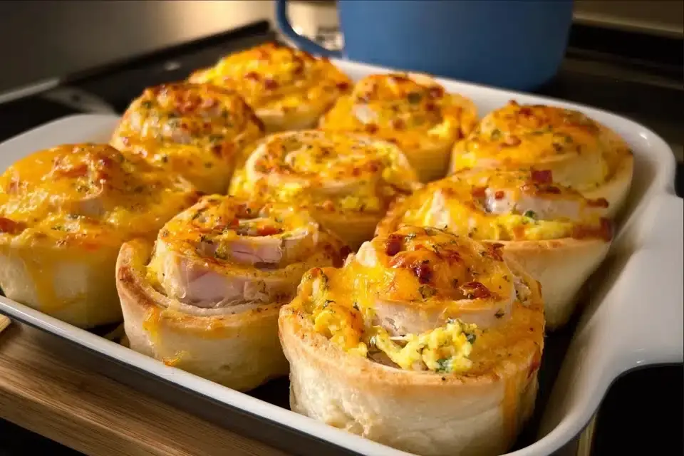 Frühstücksrollen mit Rührei Käse Putenstreifen