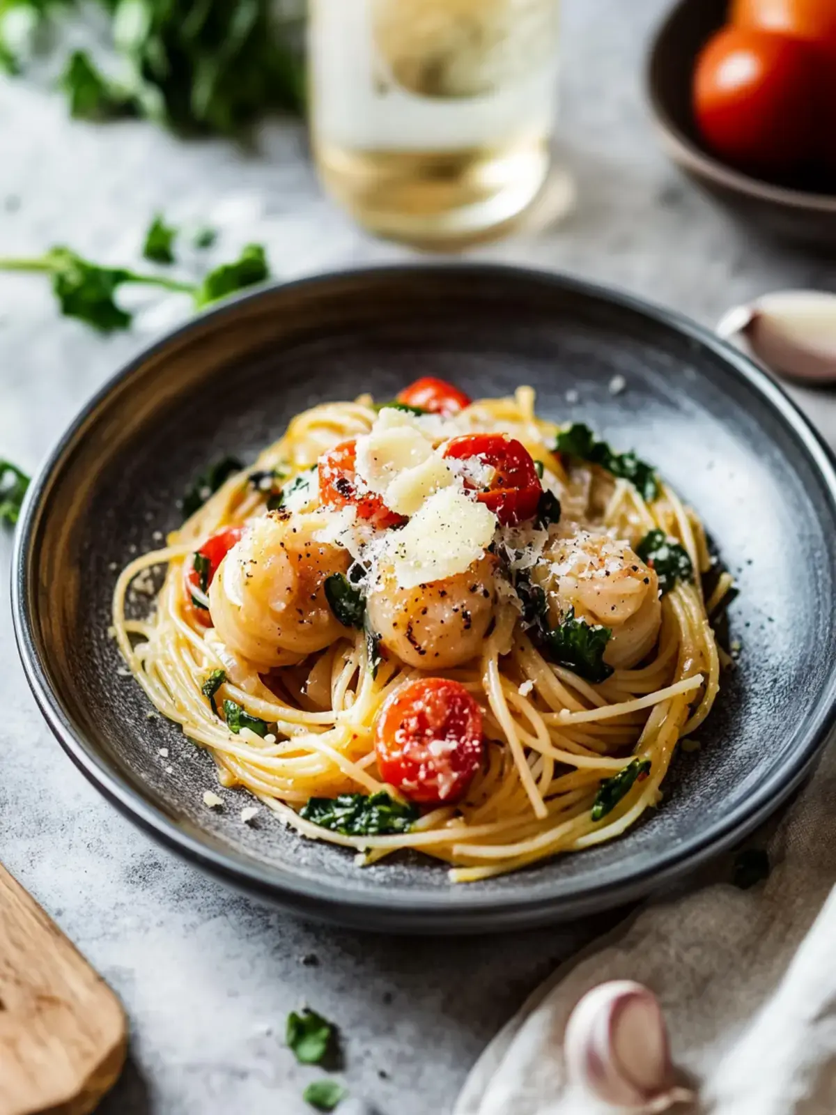 Garnelen und Jakobsmuschel Pasta mit Gemyse