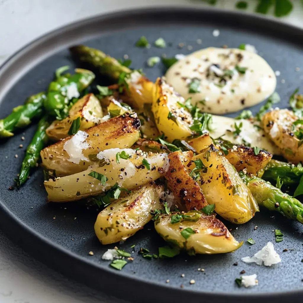 Gebratener grüner Spargel mit Gartenkräuter-Ei-Dressing