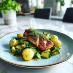 Gebratenes Rotbarschfilet Dill Gurken Gemyse
