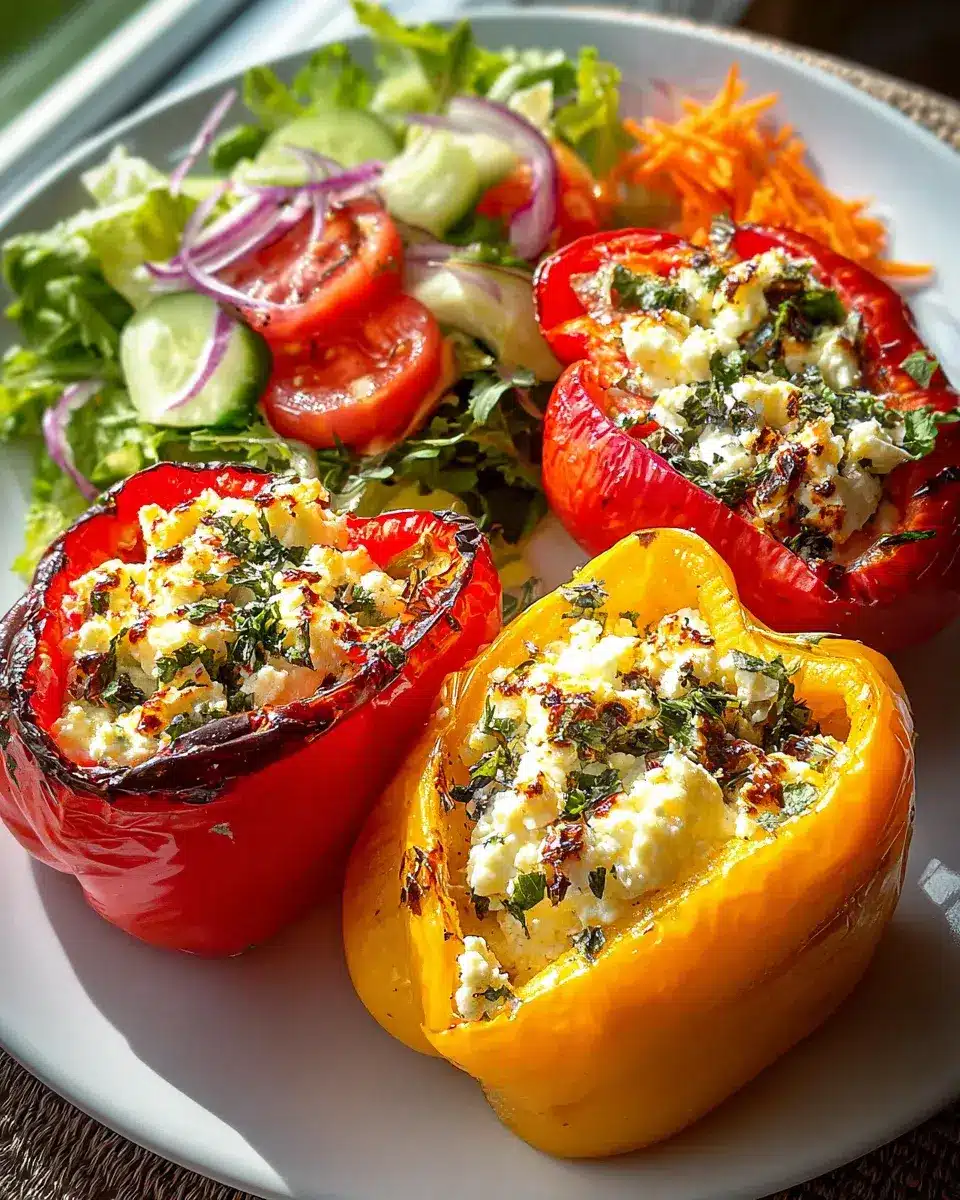 Gefüllte Feta Paprika mit buntem Salat