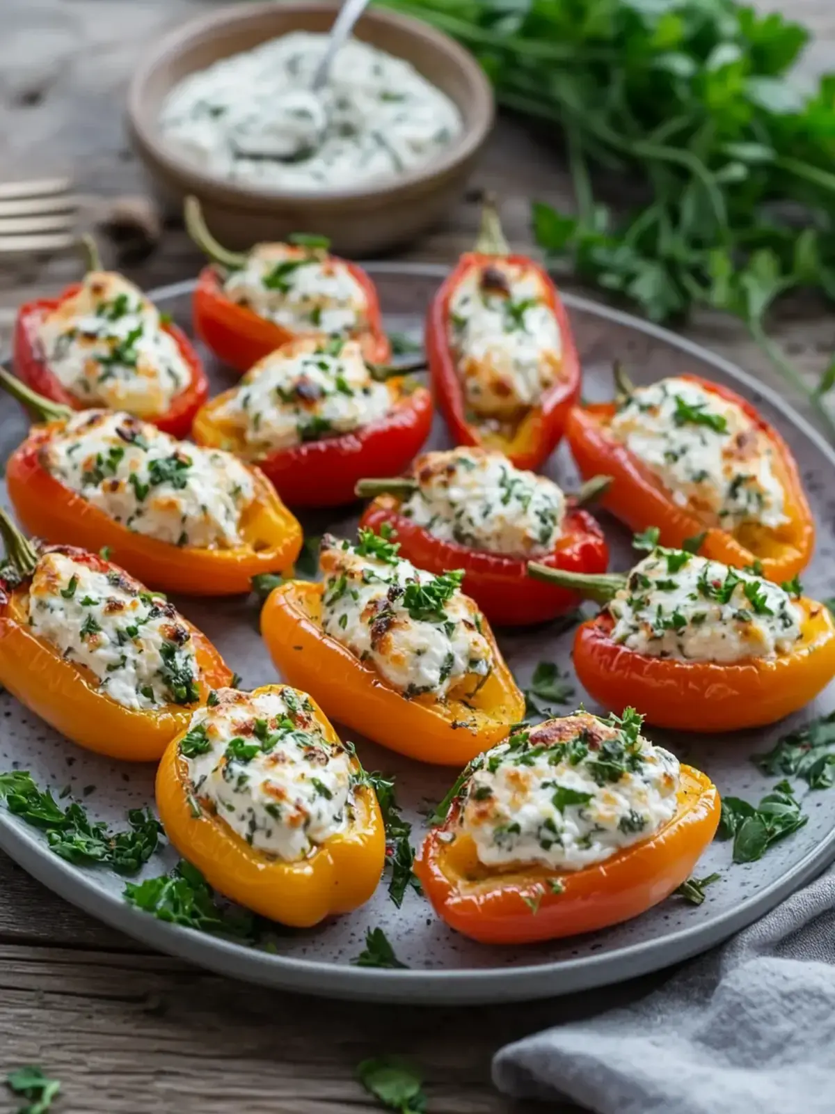 Gefüllte Mini-Paprika mit Frischkäse und Kräutern