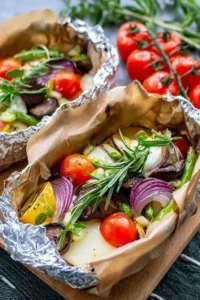 Gemüse Päckchen mit Mozzarella für den Grill