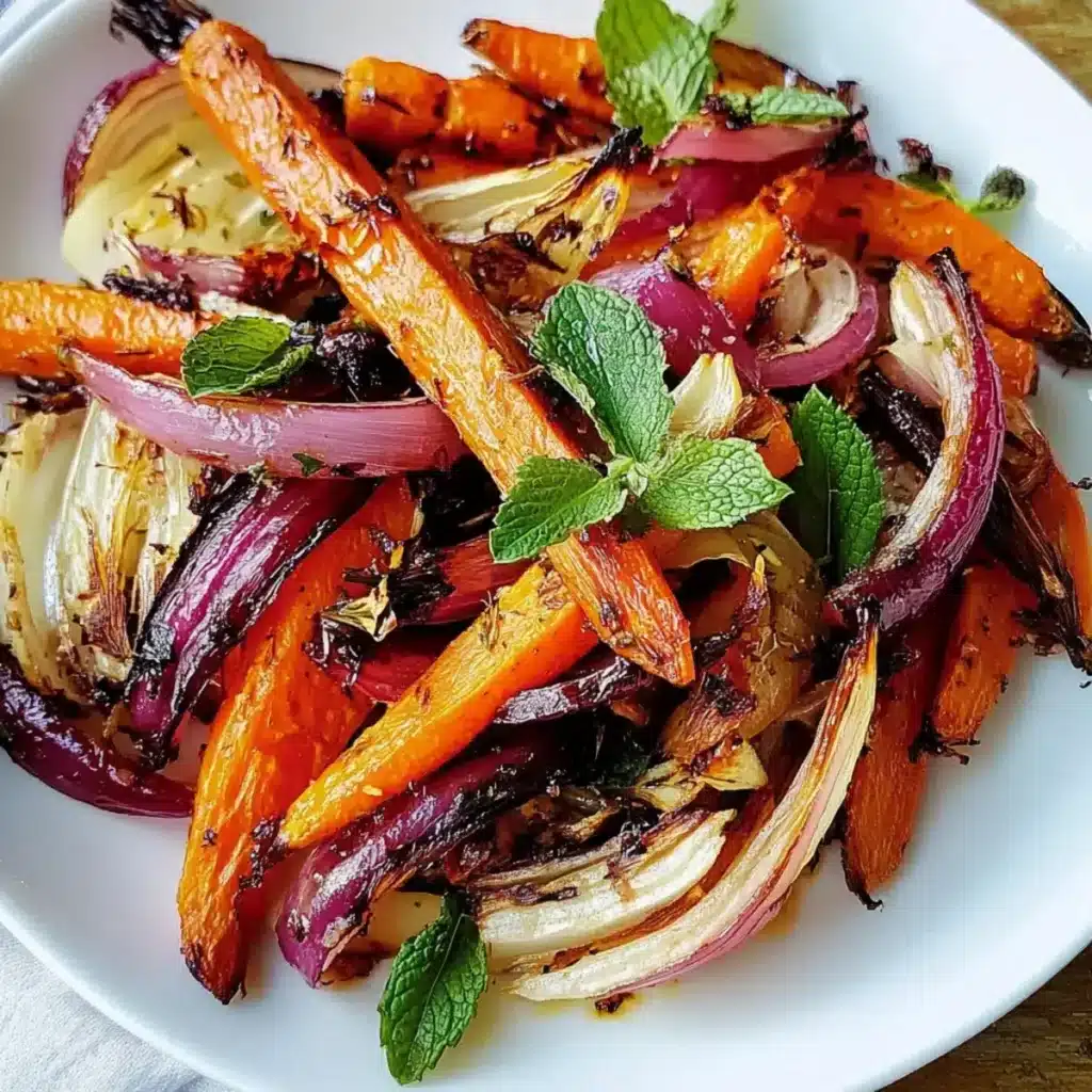 Geröstete Karotten rote Zwiebeln Fenchel Minze