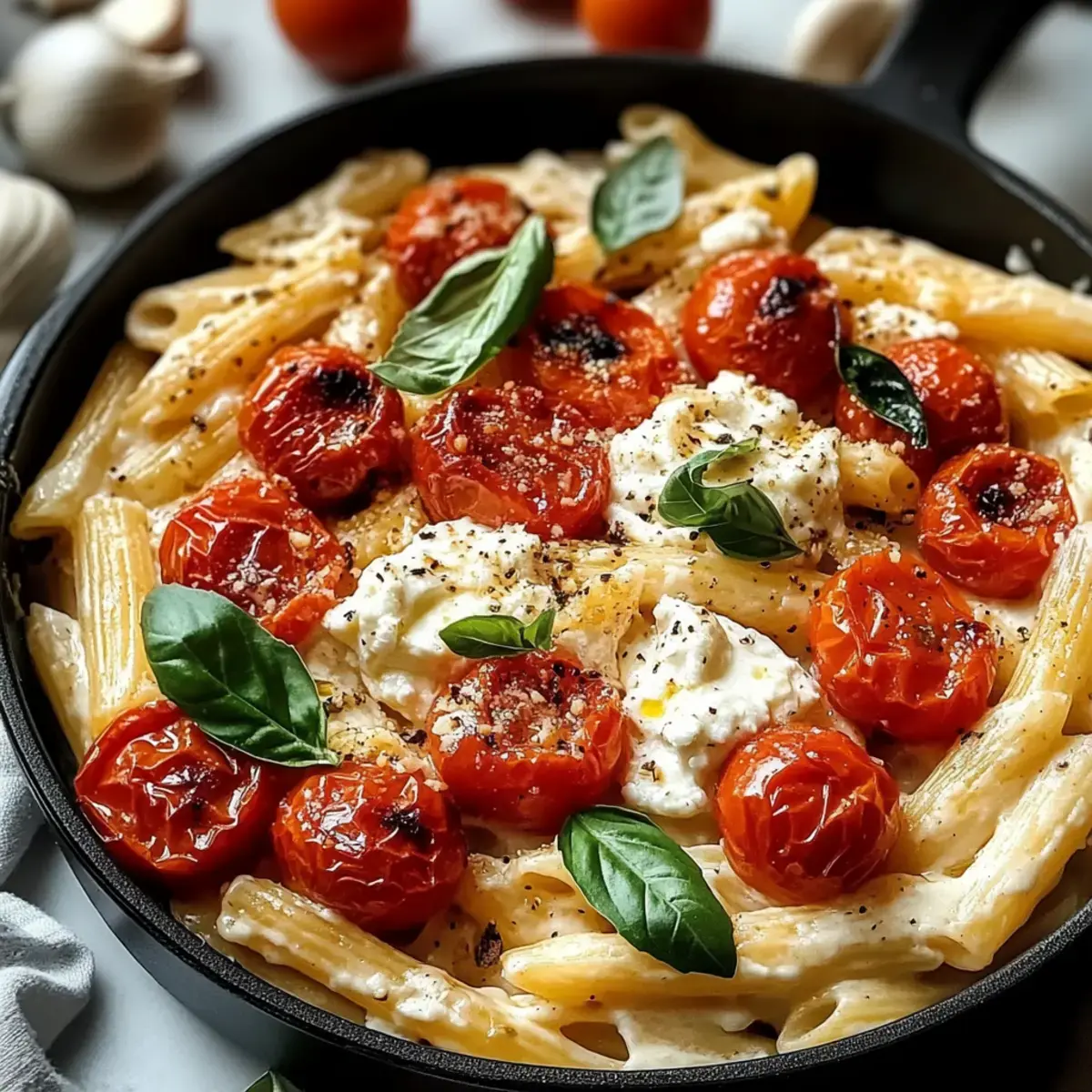 Geröstete Tomaten Knoblauch Ricotta Pasta