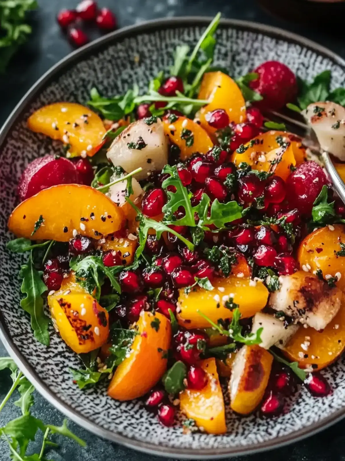 Gerysteter Kyrbissalat mit Granatapfelkernen