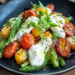 Gerysteter gryner Spargel Burrata Tomaten
