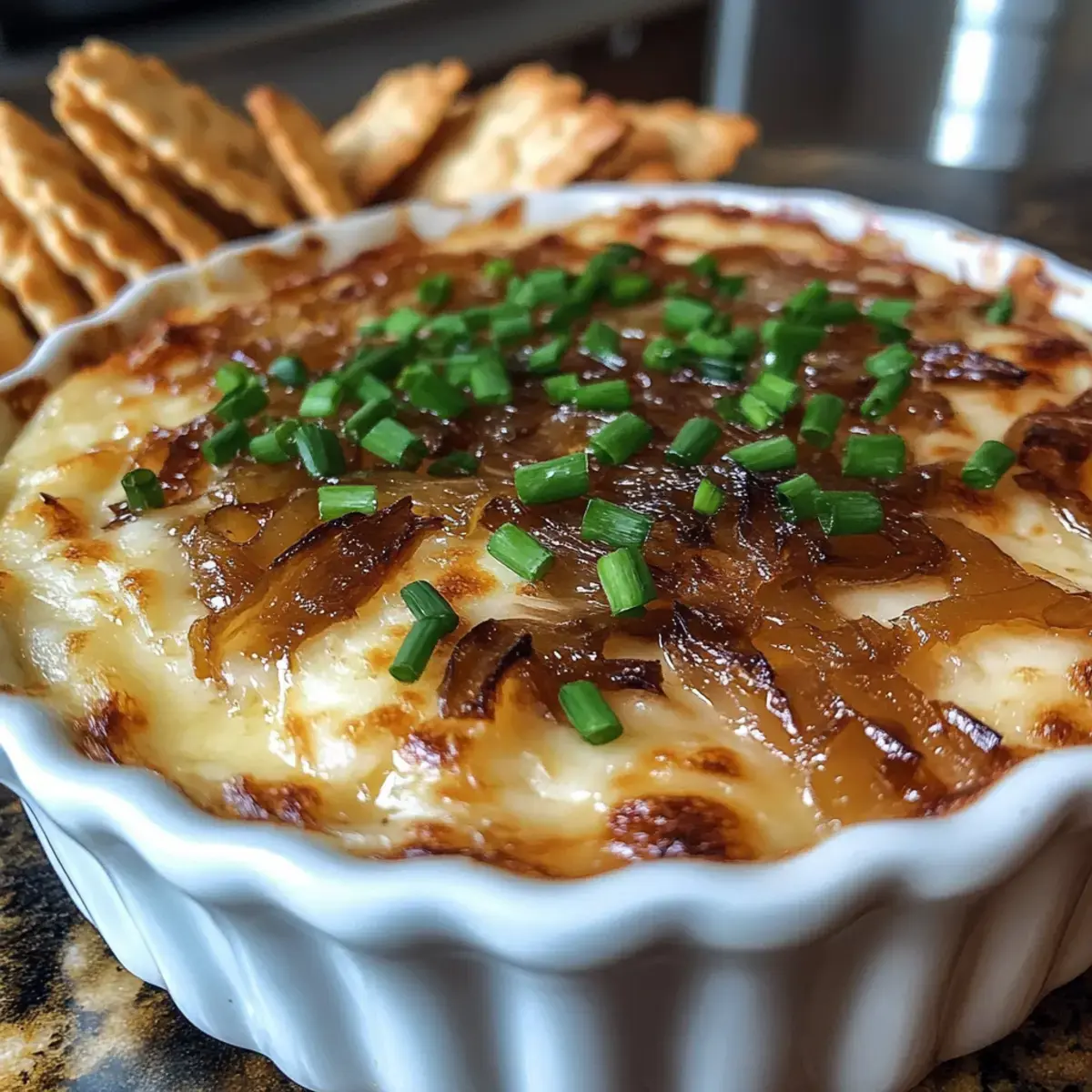 Geräucherter Gouda karamellisierte Zwiebel Dip