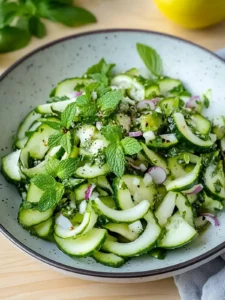 Frischer Gesunder Gurken- und Minzsalat für den Sommer