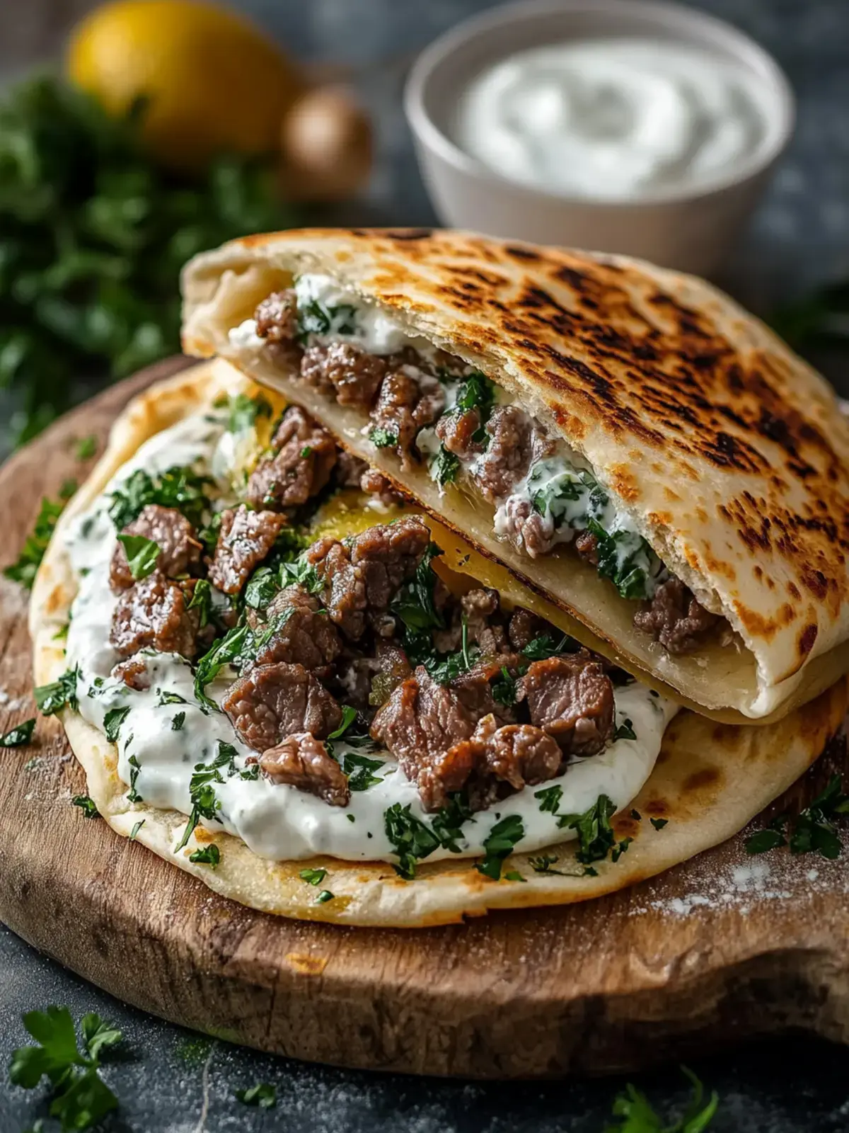 Griechische Rindfleisch gefüllte Pita
