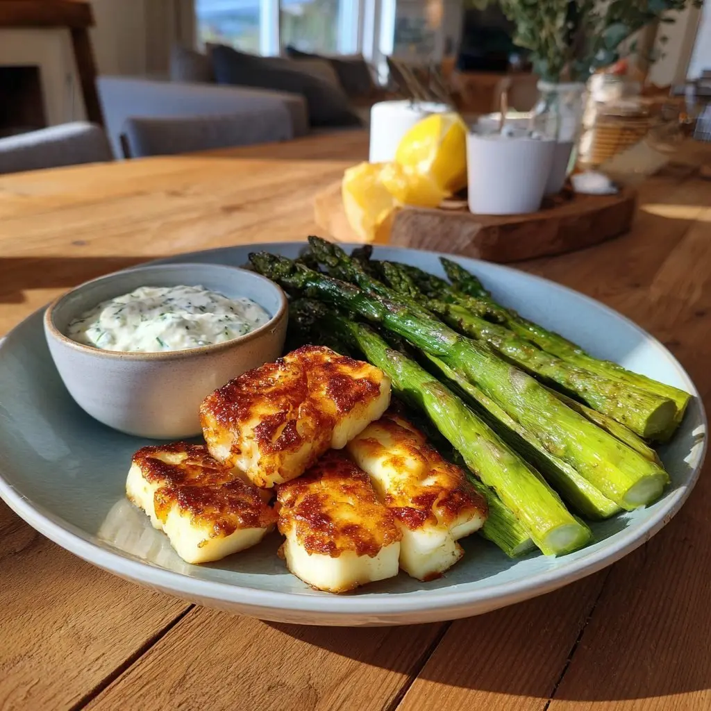 Grüner Spargel Halloumi
