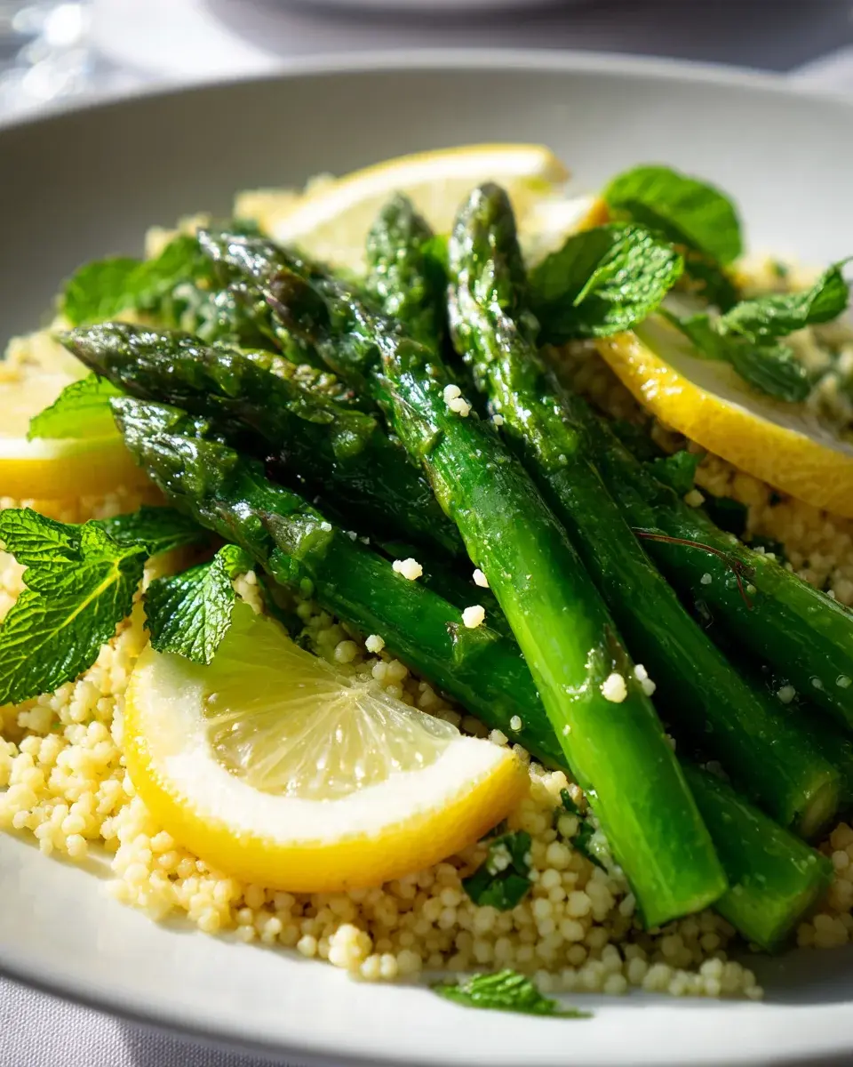 Grüner Spargel Salat Couscous Minze Zitronen Dressing