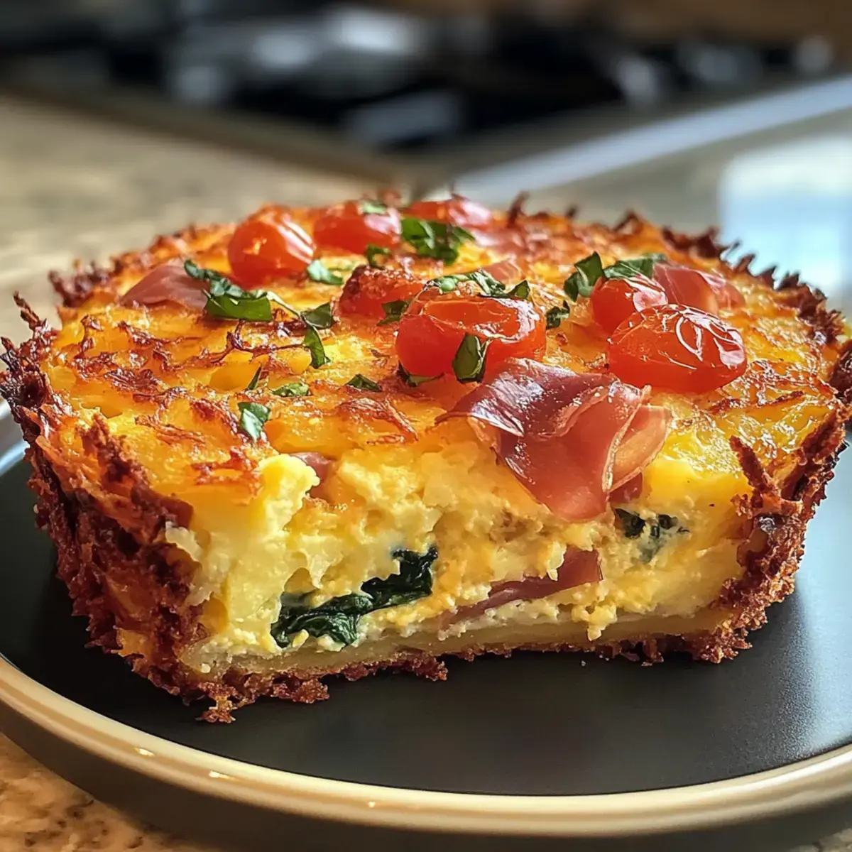 Hashbrown-Krusten-Quiche mit Prosciutto