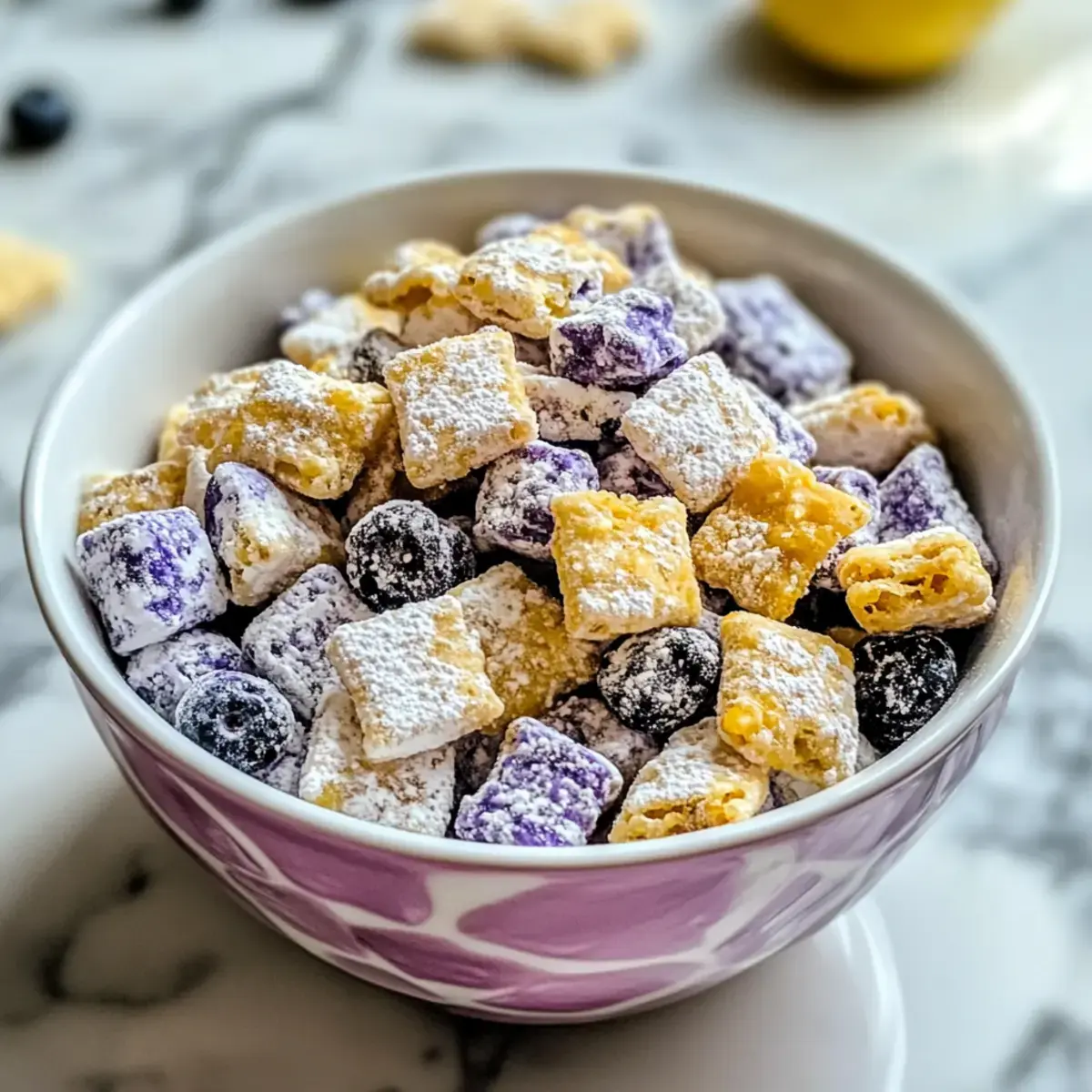 Heidelbeer-Zitronen-Käsekuchen-Puppy-Chow