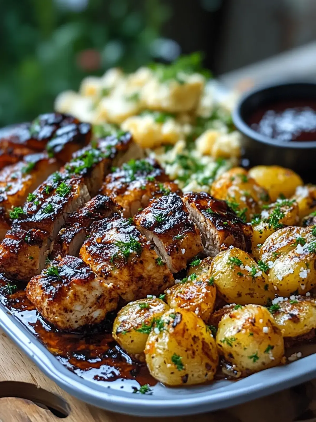 Honig BBQ Hähnchen Knoblauch Parmesan Kartoffeln