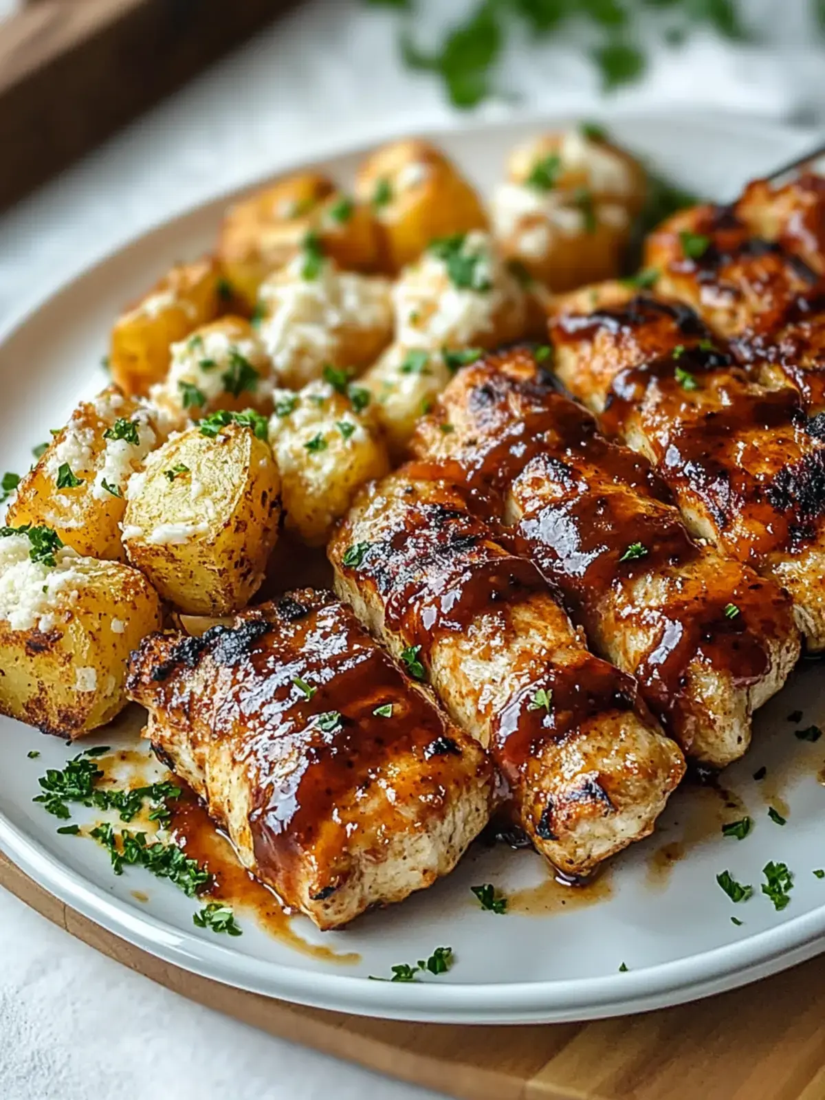 Honig BBQ Hyhnchen Knoblauch Parmesan Kartoffeln