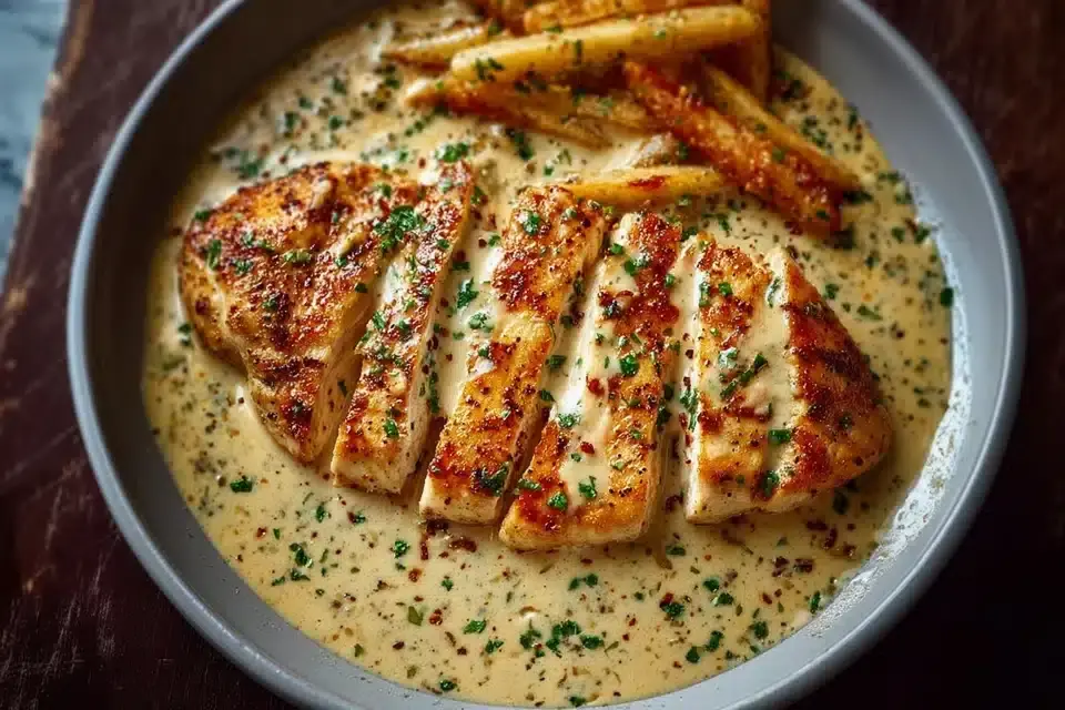 Hyhnchenfilet in cremiger Knoblauchsauce
