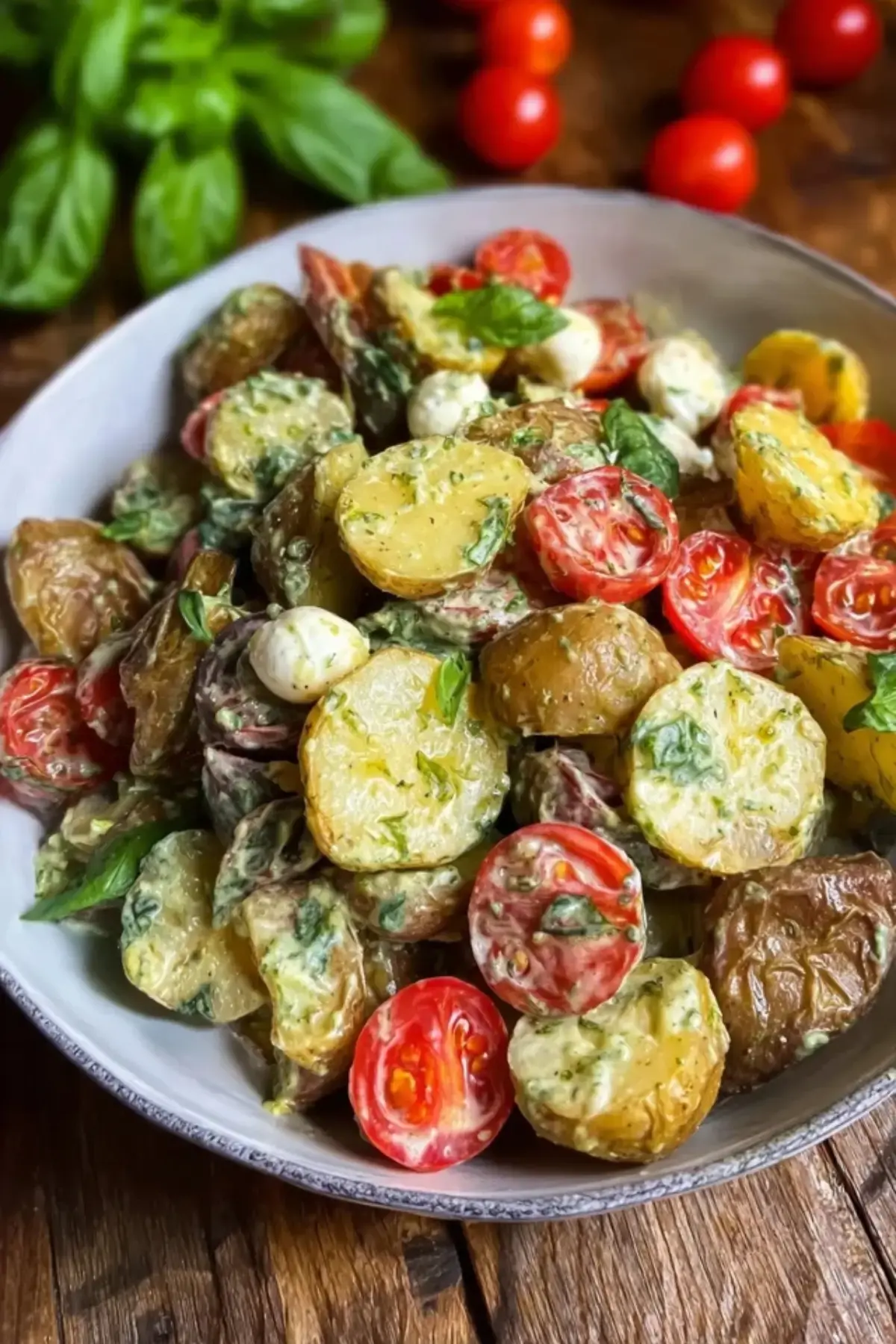 Kartoffelsalat mit Tomaten und Mozzarella