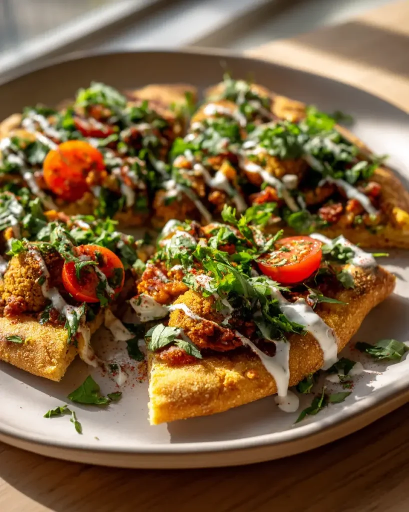 Kichererbsen-Pizza mit Knoblauch-Joghurt