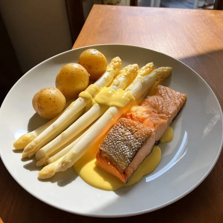 Klassischer Stangenspargel mit Lachs und Zitronen-Hollandaise