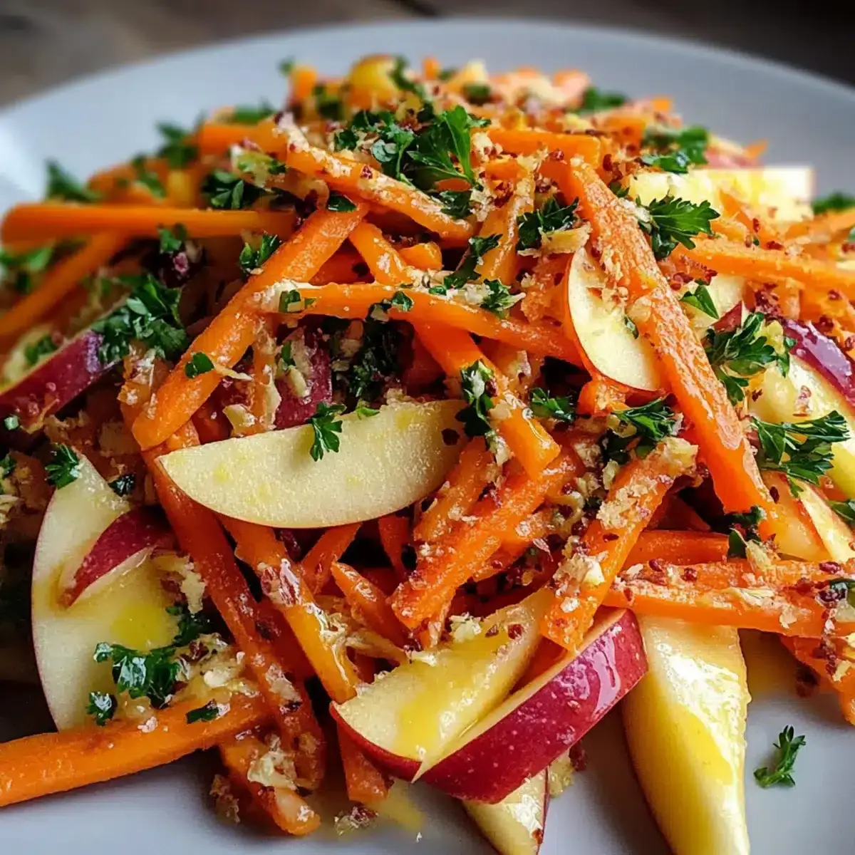 Knackiger Apfel-Möhren-Salat mit cremigem Zitrusdressing