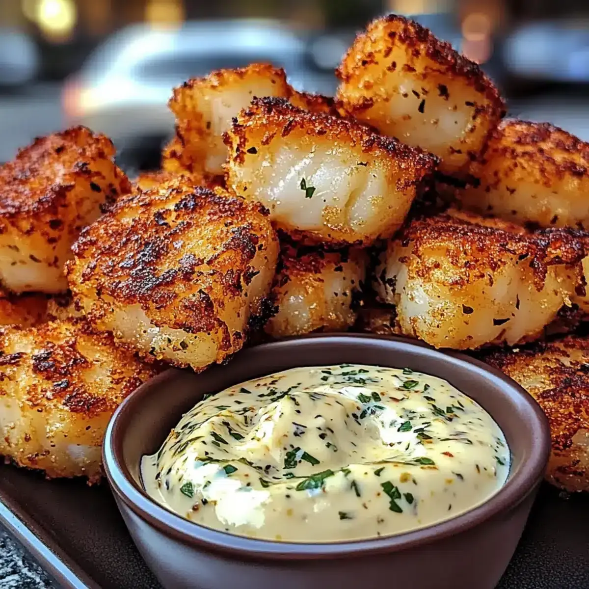 Knusprige Knoblauch-Kabeljau-Bissen mit cremigem Dip – köstlicher Genuss 4 Knusprige Knoblauch-Kabeljau-Bissen