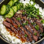 Knusprige Rindfleisch Reis Bowl