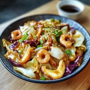 Kohlgemüse und Tintenfisch Pfanne