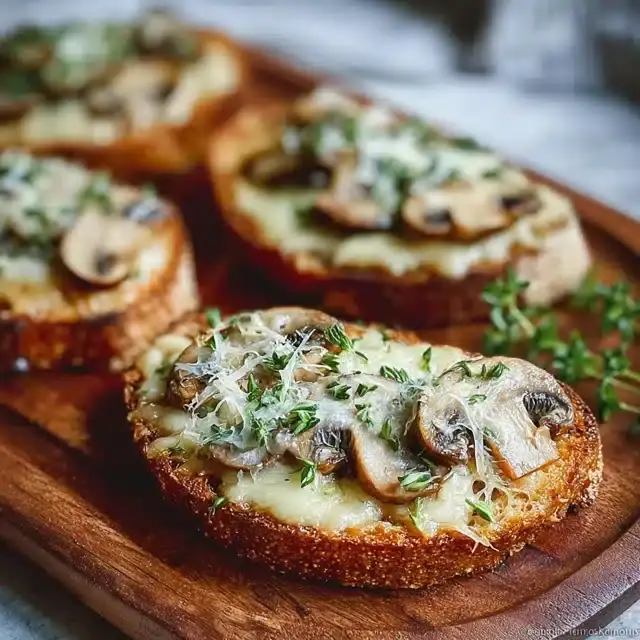 Käse-Champignon-Knoblauch-Toasts