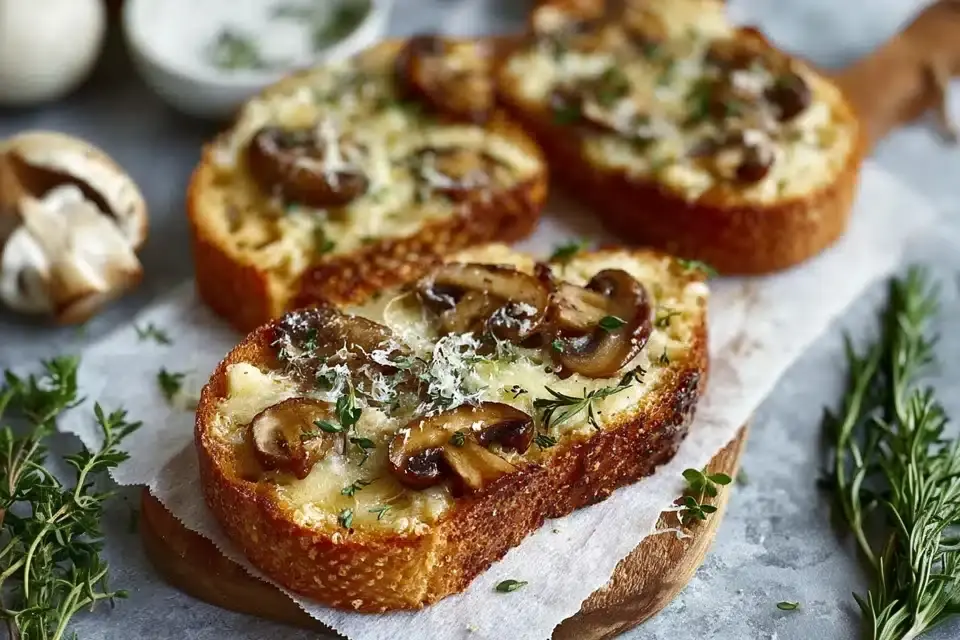 Käse-Champignon-Knoblauch-Toasts