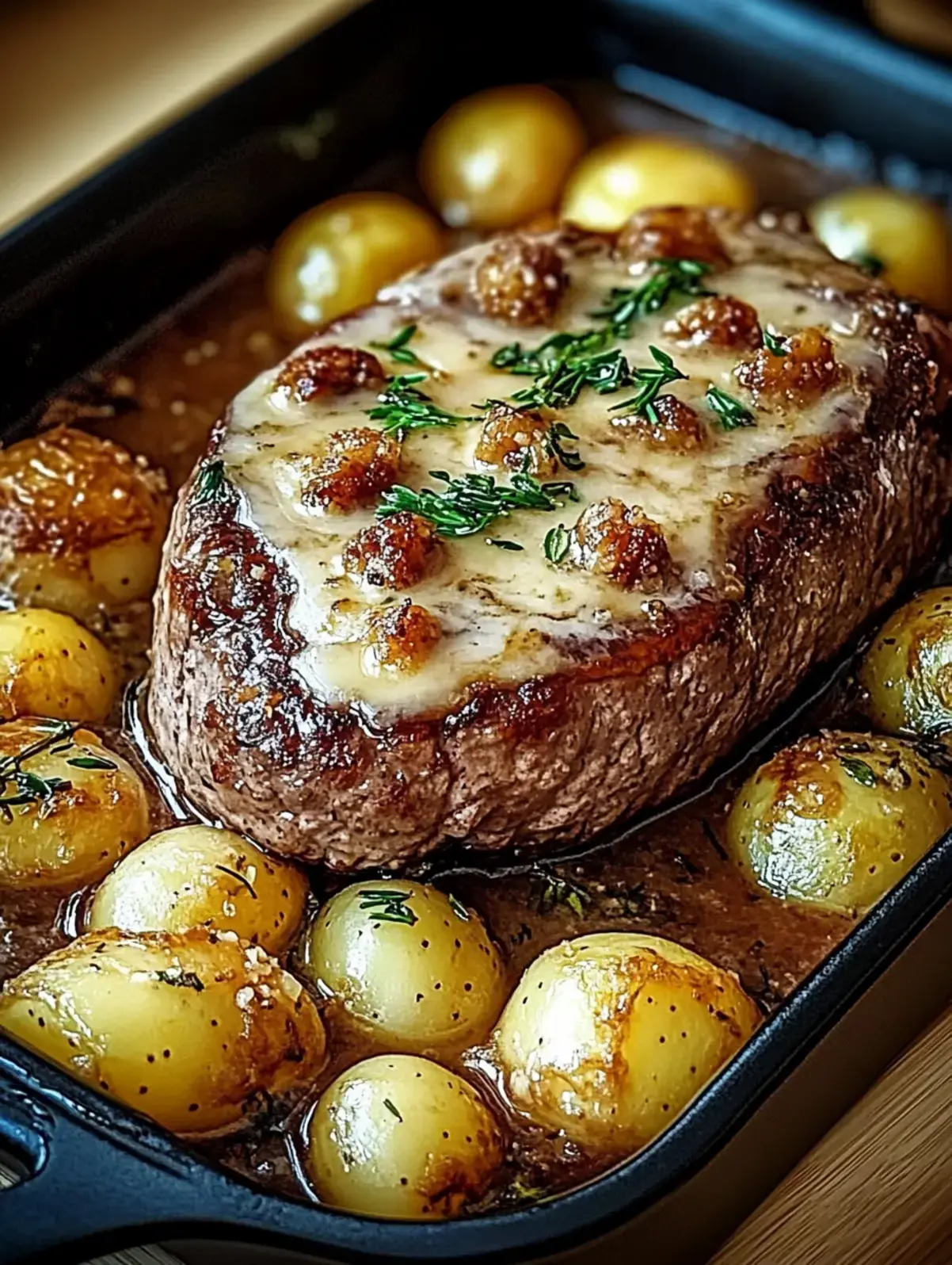 Köstlicher Hackbraten mit Kartoffeln in Sahne