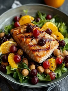 Lachs, Kichererbsen und Orangensalat