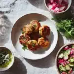 Lammfrikadellen Kryuter Dip Radieschensalat