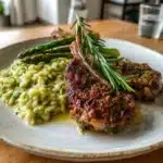 Lammkarree mit Kräuterkruste und Spargel Risotto