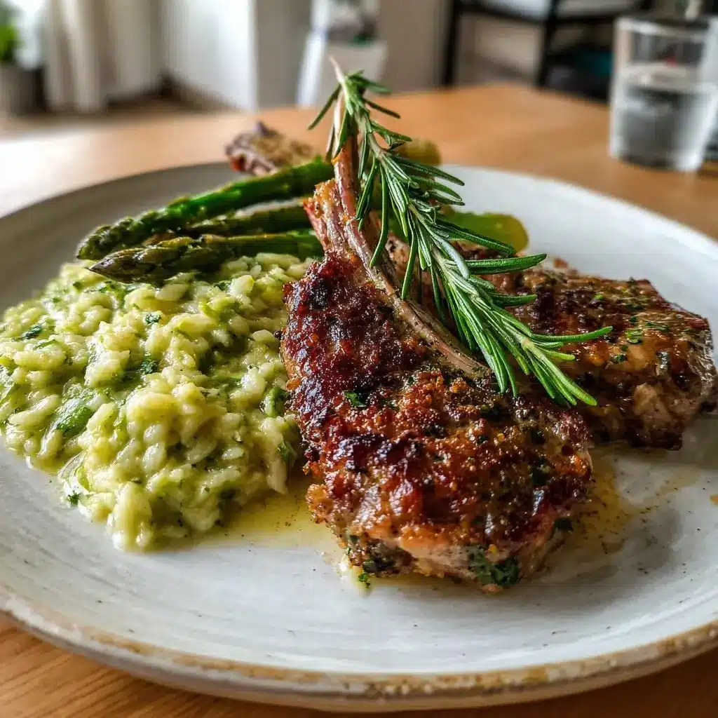 Lammkarree mit Kräuterkruste und Spargel Risotto